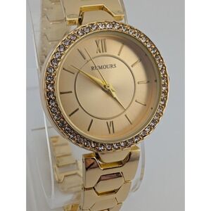 Rumours Watch Women 30mm Case Crystal Bezel 7.25" Gold Band- New Battery‎